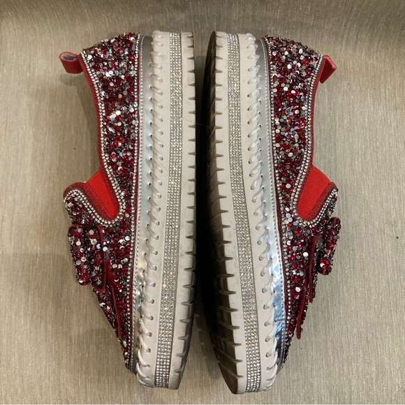 RHINESTONE Sz 9 (260 Korean) Slip On Bow Sparkly All Over Statement Shoes - Picture 8 of 9